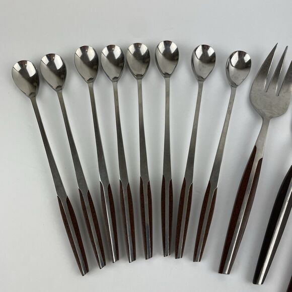 VTG ELDAN Stainless Flatware Spoons Forks Silverware Black Japan MCM 18 Piece - Picture 2 of 16